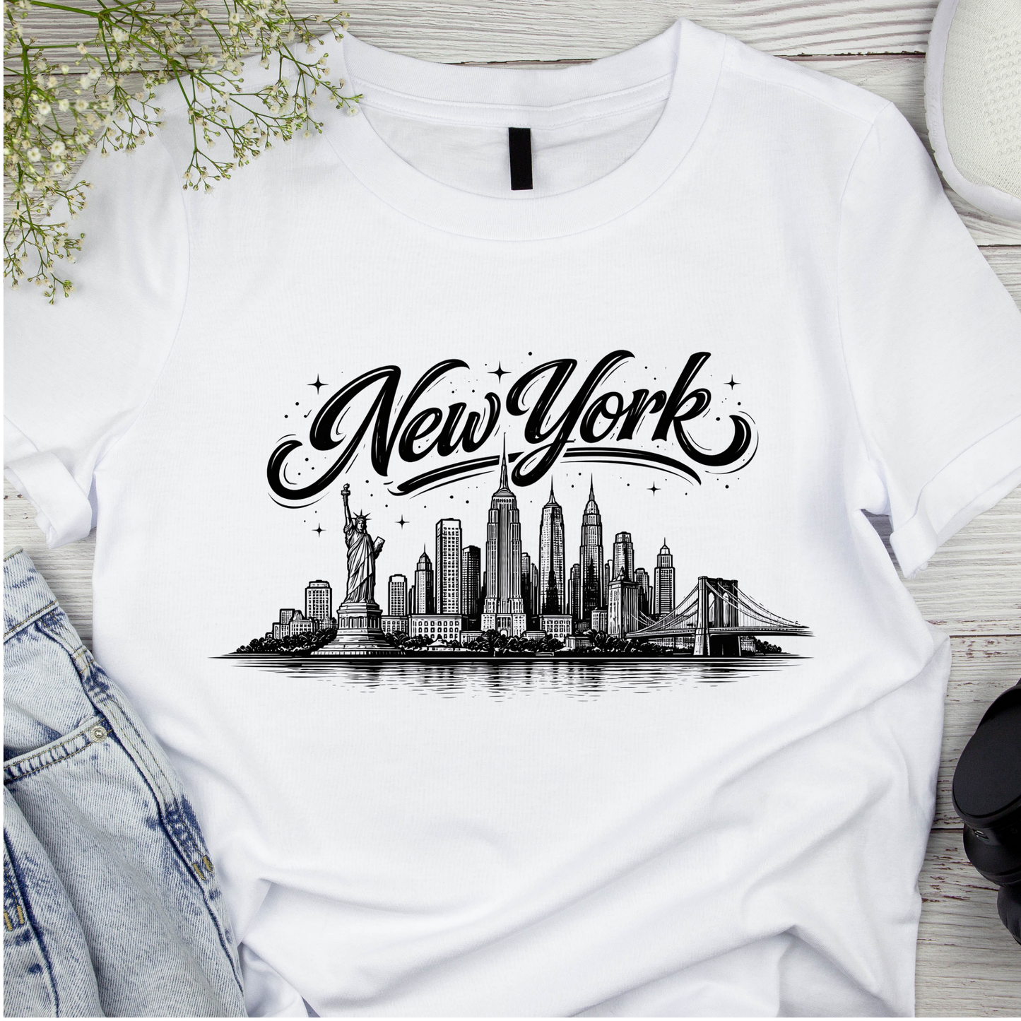 Bügelbild Stadt Silhouette, schwarz weiß, New York
