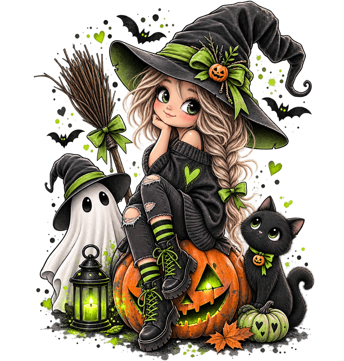 Bügelbild Halloween Hexe grün #2