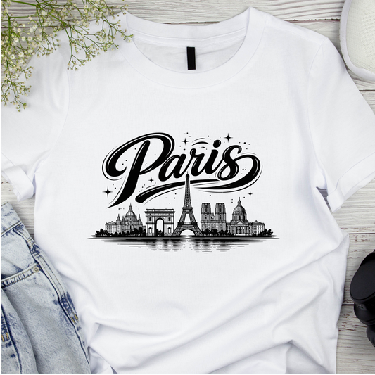 Bügelbild Stadt Silhouette, schwarz weiß, Paris