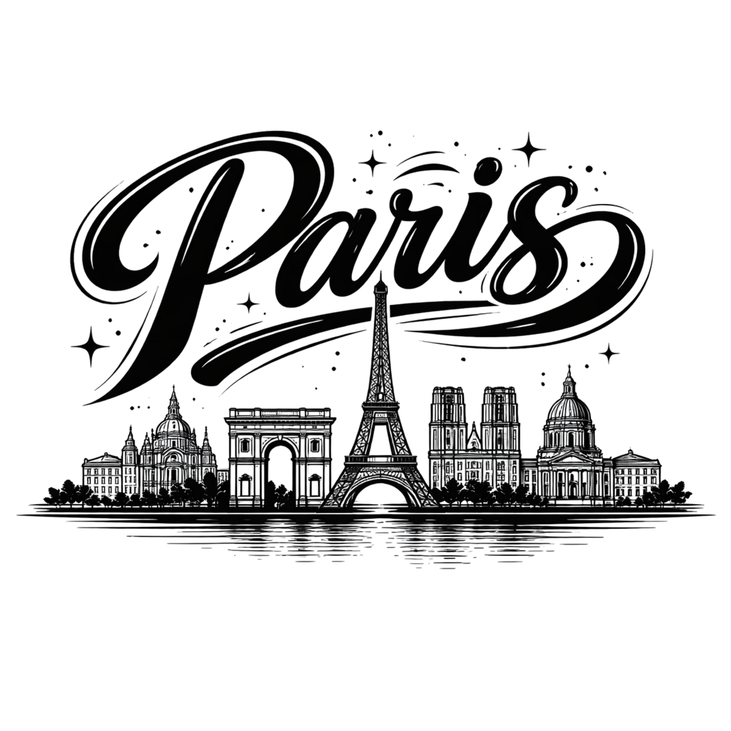 Bügelbild Stadt Silhouette, schwarz weiß, Paris