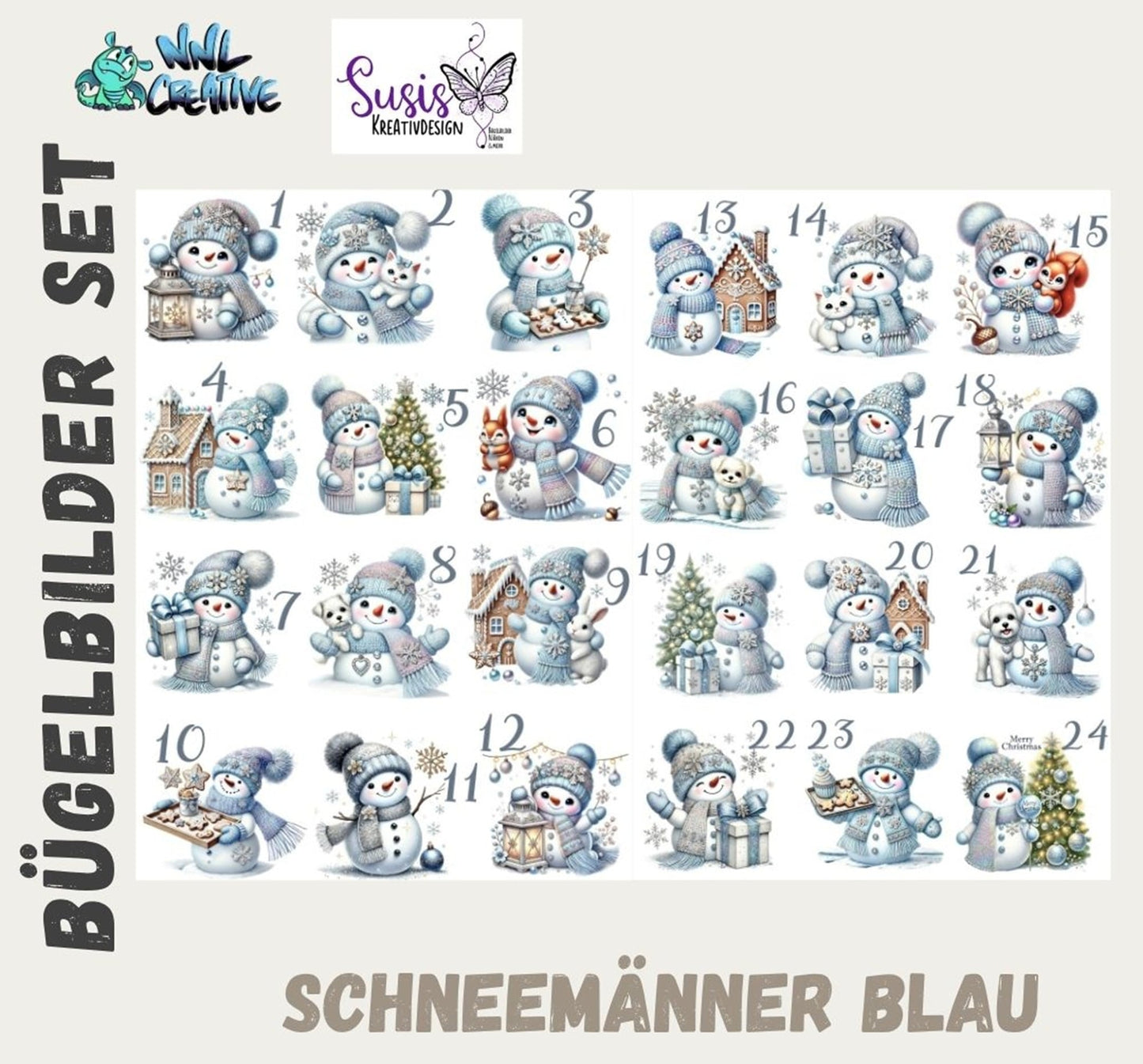 Set aus digitalem Schnittmuster und Bügelbildern "Adventskalender Handschuh-Säckchen"