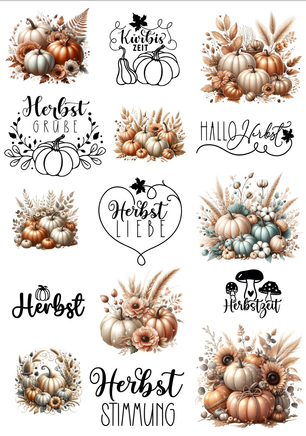 A4 Bogen Rub Ons Kürbisse und Schriften