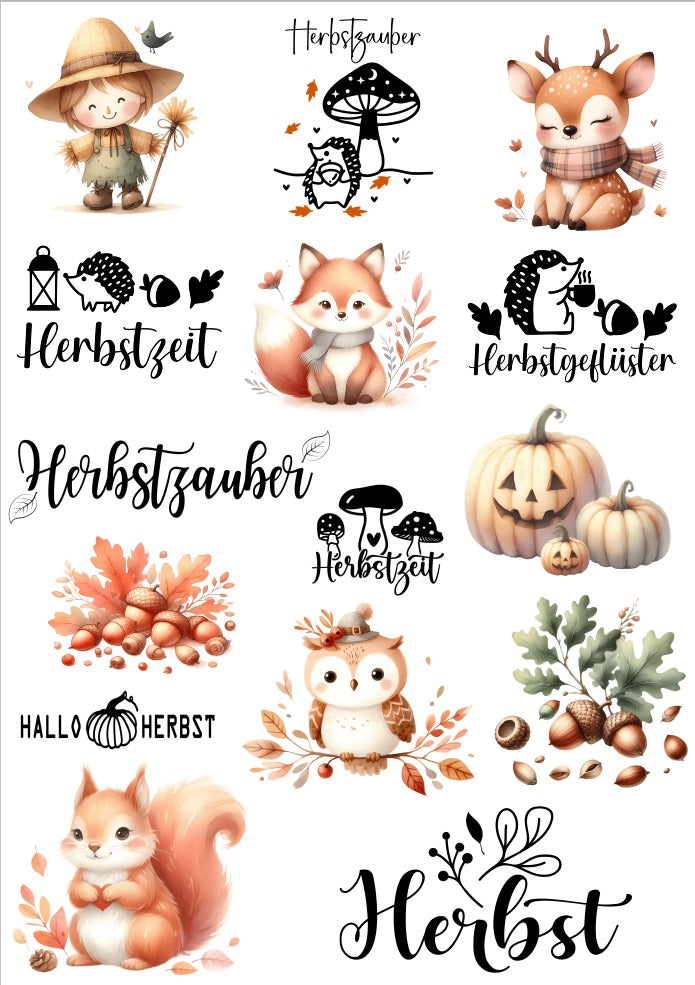 A4 Bogen Rub Ons Herbstmotive und Schriften