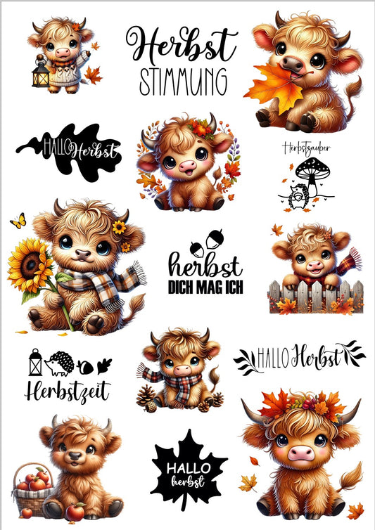 A4 Bogen Rub Ons Herbstkuh und Schriften