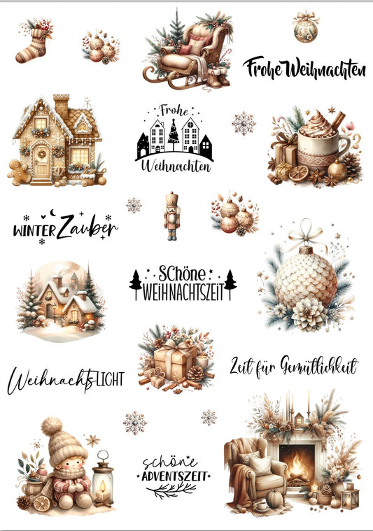 A4 Bogen Rub Ons Winter; Schriften; Weihnachten Gold #1