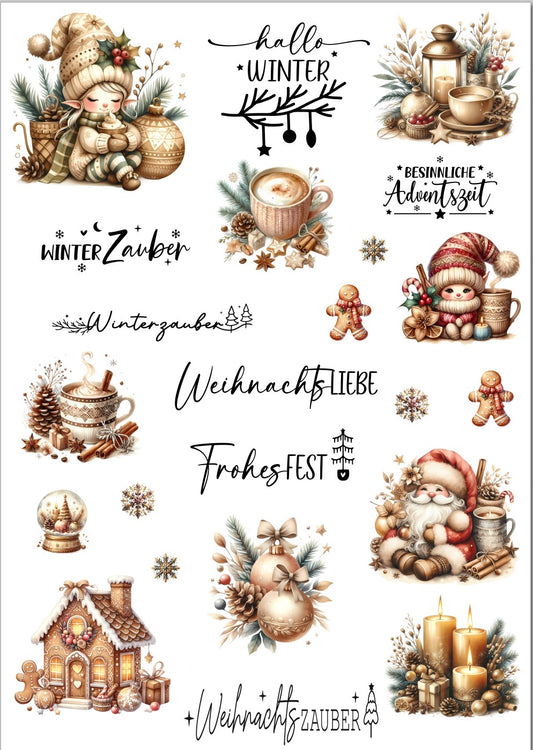 A4 Bogen Rub Ons Winter; Schriften; Weihnachten Gold #2