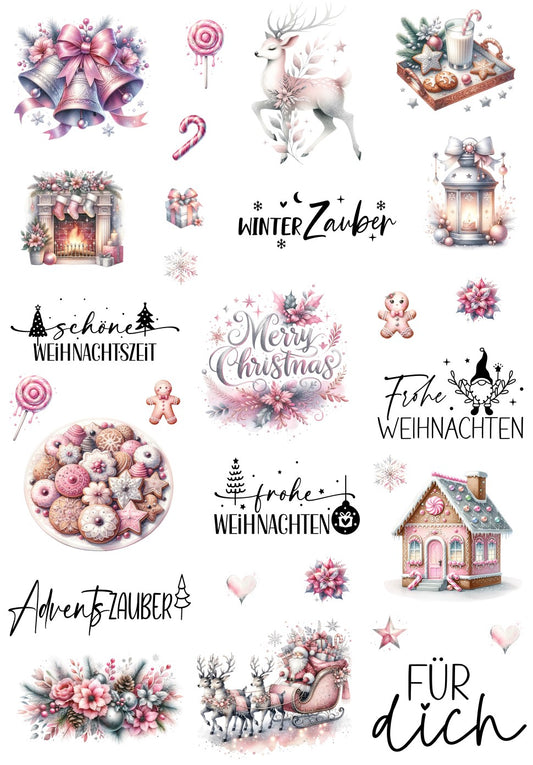 A4 Bogen Rub Ons Weihnachten rosa ; Winter; Schriften