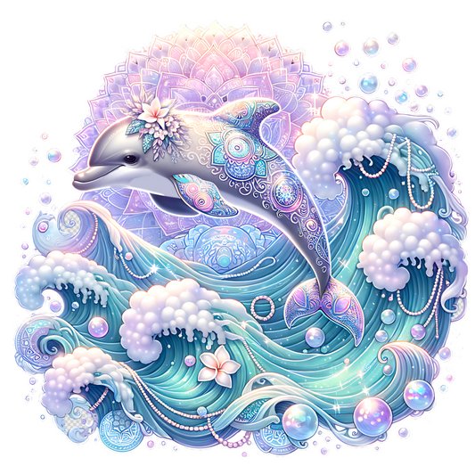Delphin glitzernd, bunt, mit Wellen