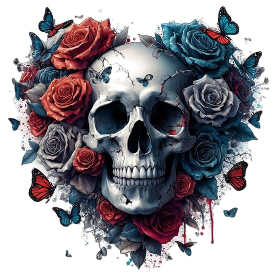 Totenkopf mit Blumen und Schmetterling #16