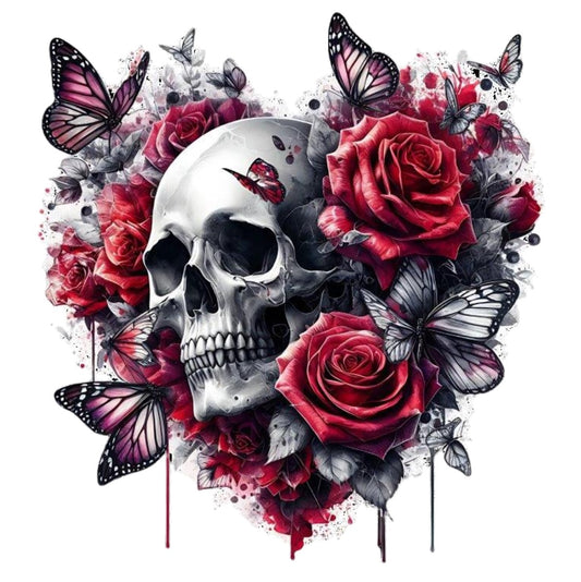 Totenkopf mit Blumen und Schmetterling #17