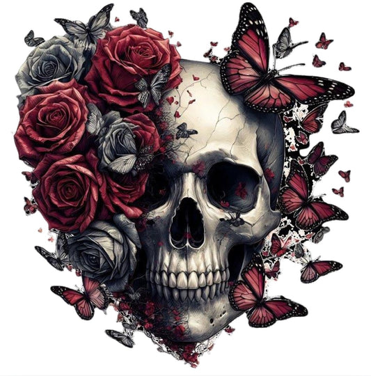 Totenkopf mit Blumen und Schmetterling #18