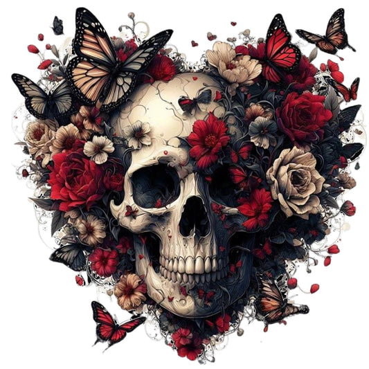Totenkopf mit Blumen und Schmetterling #11