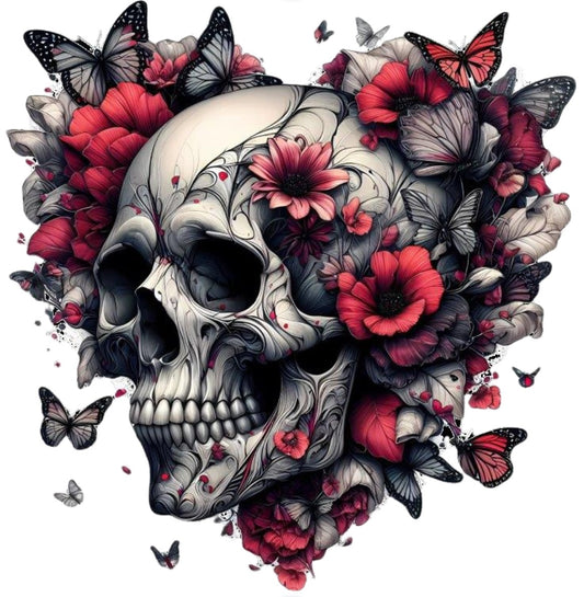 Totenkopf mit Blumen und Schmetterling #20