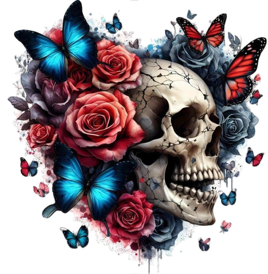 Totenkopf mit Blumen und Schmetterling #10