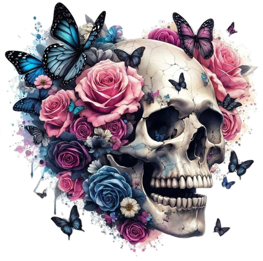 Totenkopf mit Blumen und Schmetterling #8