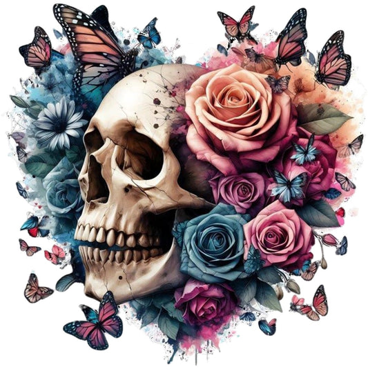 Totenkopf mit Blumen und Schmetterling #7