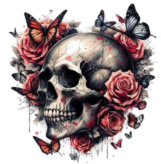 Totenkopf mit Blumen und Schmetterling #13