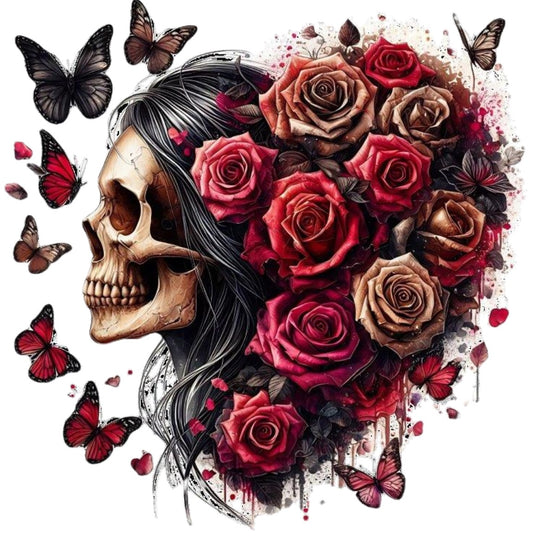 Totenkopf mit Blumen und Schmetterling #14