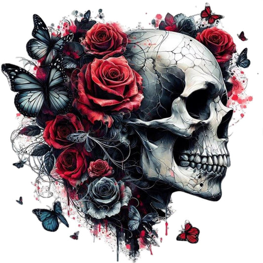 Totenkopf mit Blumen und Schmetterling #15