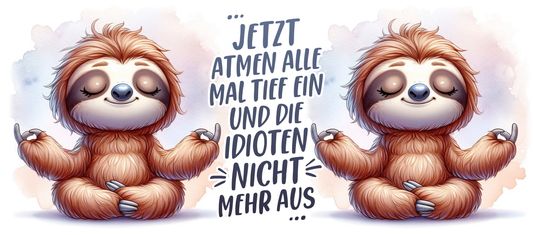 Tassendesign Faultier "Jetzt atmen alle mal tief ein und die Idioten nicht mehr aus!"