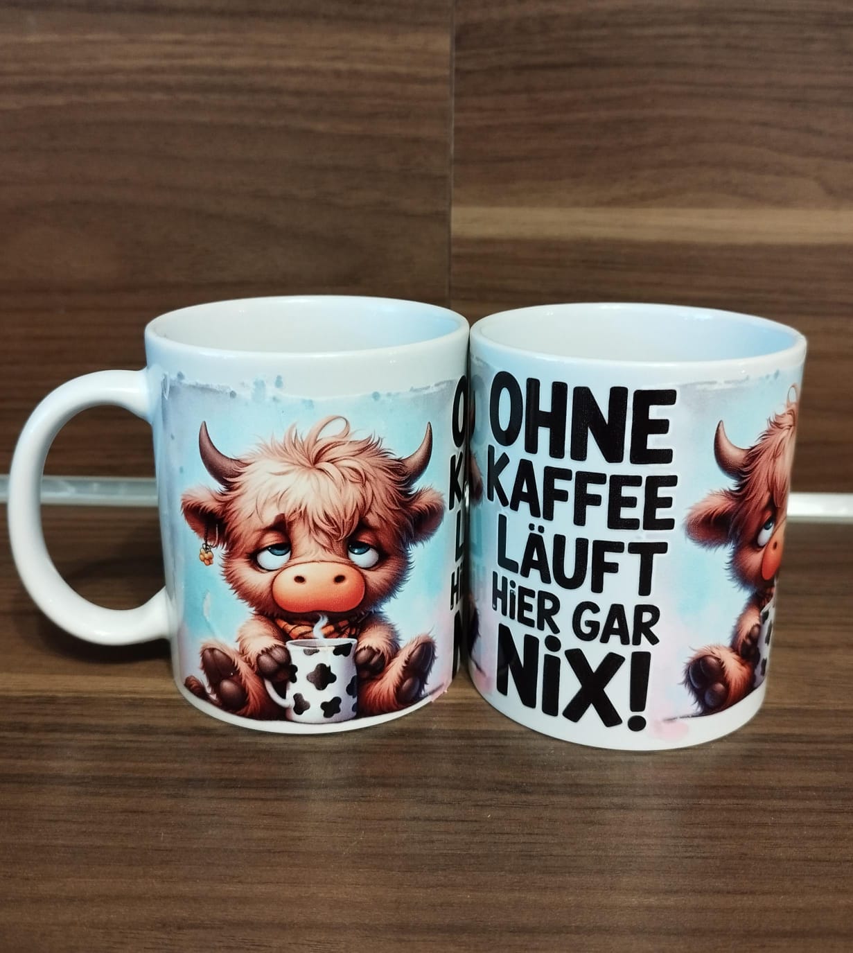 Tassendesign Kuh "Ohne Kaffee läuft hier garnix"