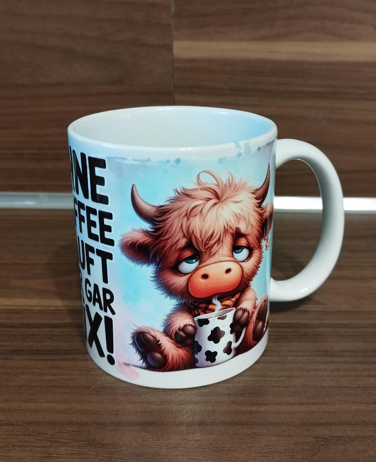 Tassendesign Kuh "Ohne Kaffee läuft hier garnix"