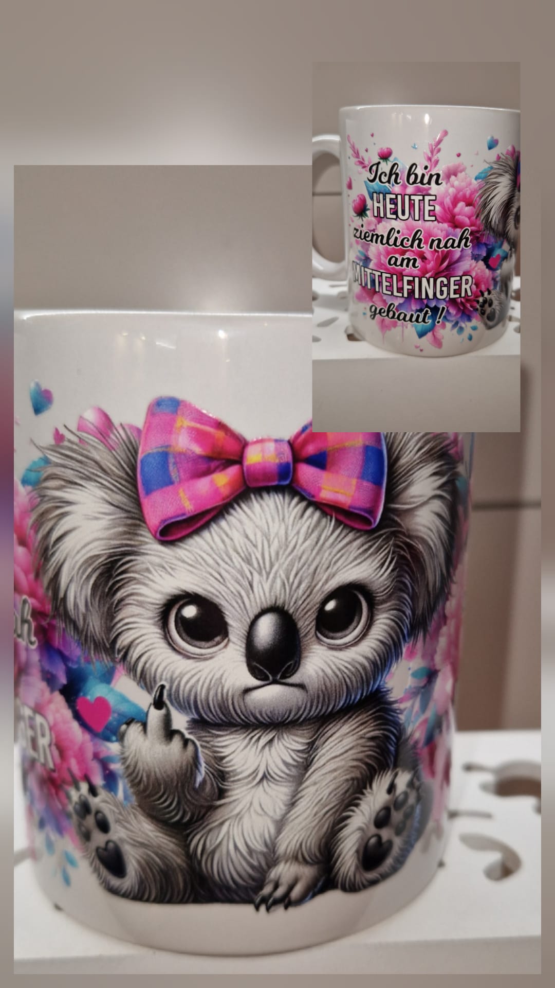 Keramiktasse mit Rub-On Design – Handmade Geschenkidee "Koala - Mittelfinger"