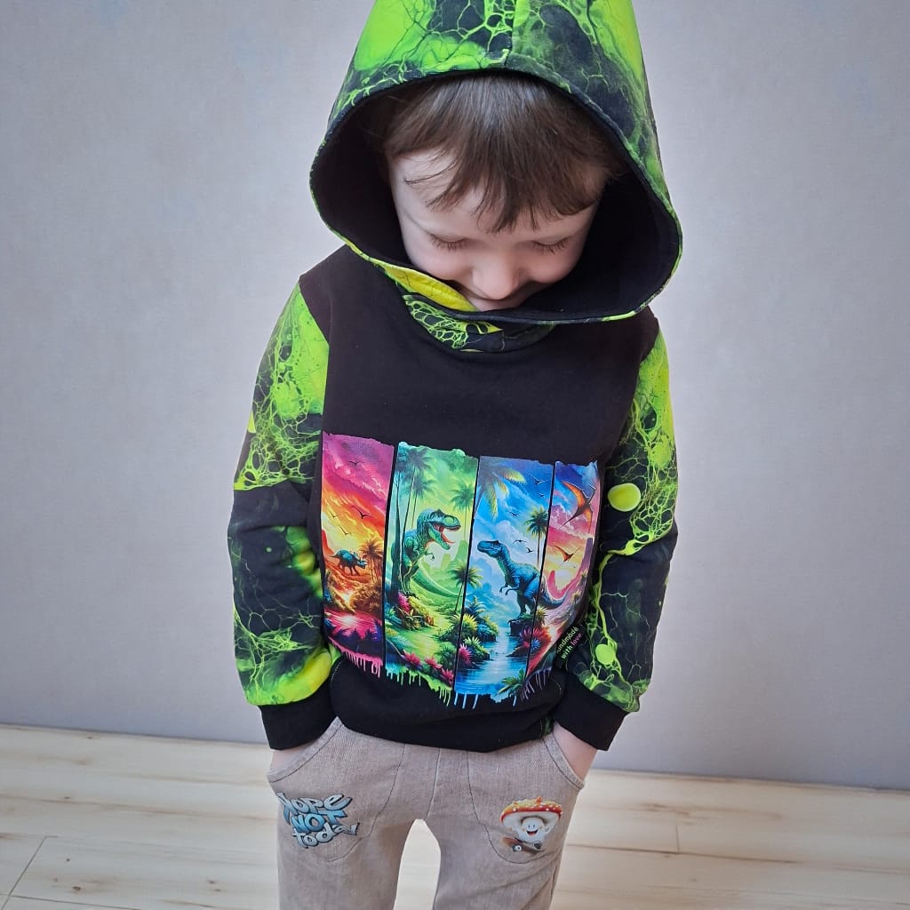 Bügelbild, Streifen, Dinos,Dinosaurier, neon, Berge, Palmen, bunt, Stripes