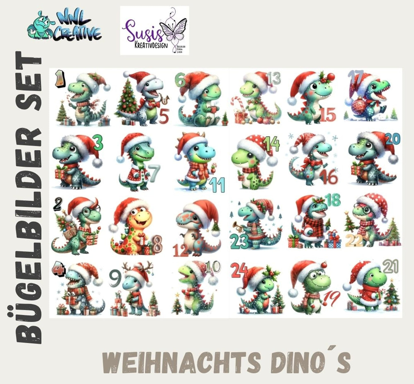 Set aus digitalem Schnittmuster und Bügelbildern "Adventskalender Handschuh-Säckchen"