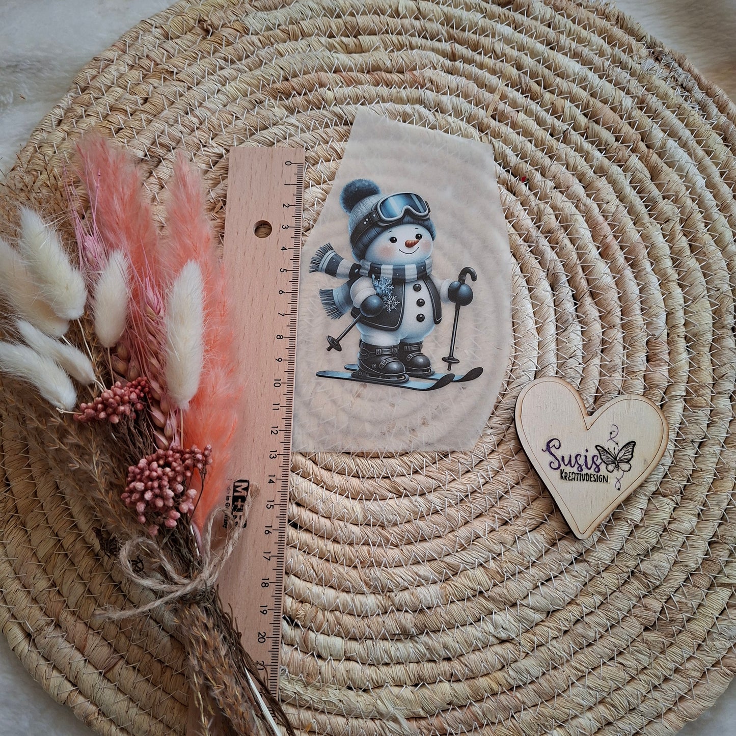 Bügelbild, Schneemann auf Ski, GlowInTheDark