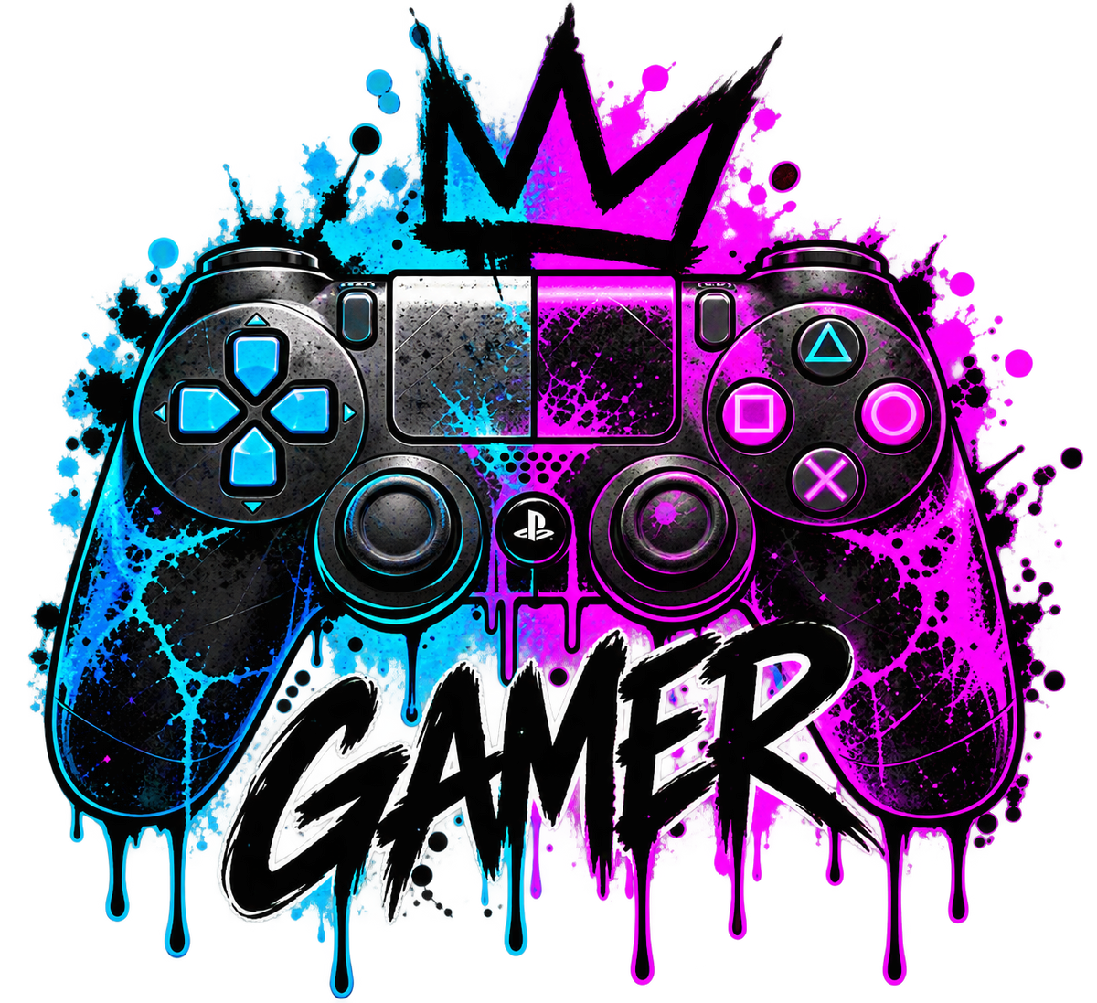 Bügelbild Gamer, Controller, Zocker, neon, bunt, Headset, cool #10