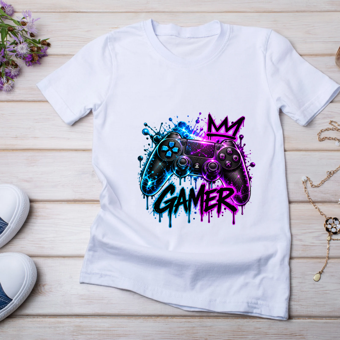 Bügelbild Gamer, Controller, Zocker, neon, bunt, Headset, cool #6