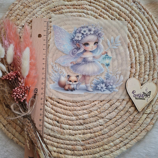 Bügelbild, Fee mit Fuchs, Winter, GlowInTheDark