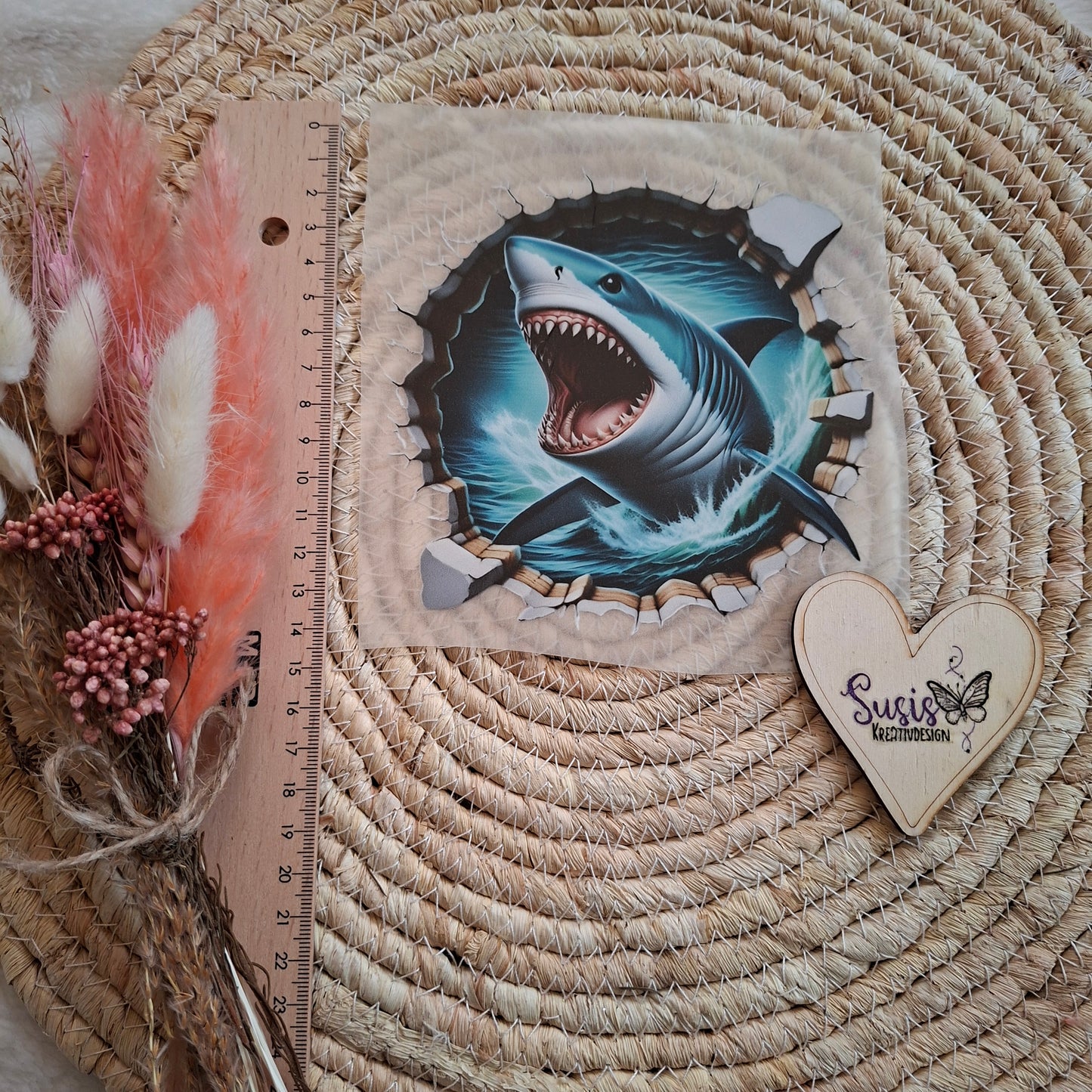 Bügelbild, Hai, 3D, GlowInTheDark