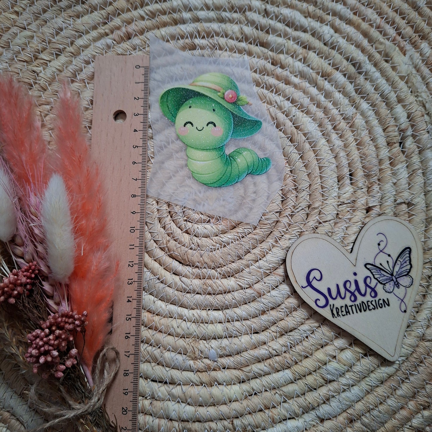 Bügelbild, Glitzer, Raupt mit Hut