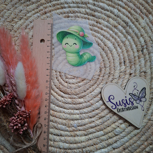 Bügelbild, Glitzer, Raupt mit Hut