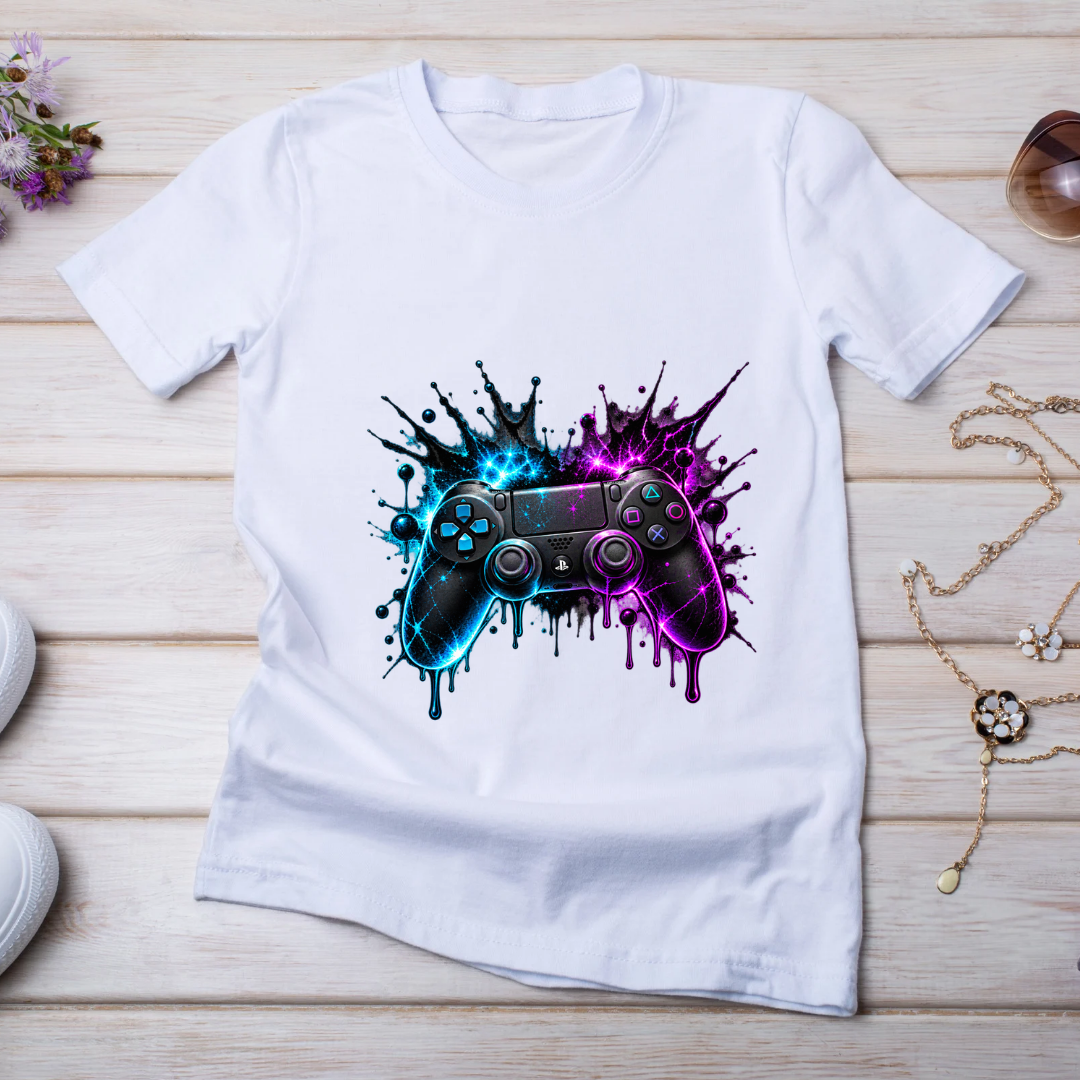 Bügelbild Gamer, Controller, Zocker, neon, bunt, Headset, cool #12