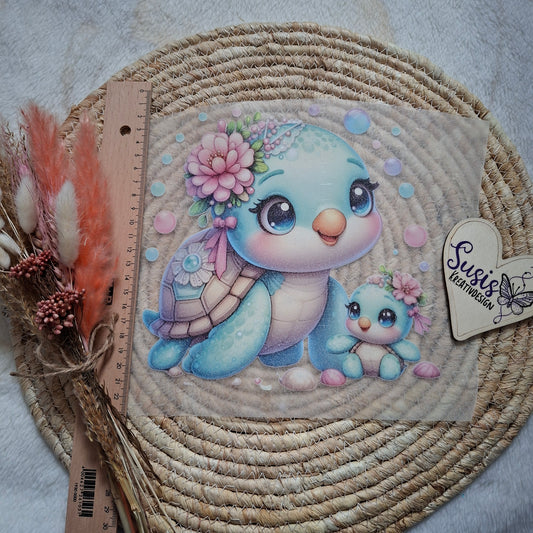 Bügelbild, Glitzer, Schildkröte mit Kind