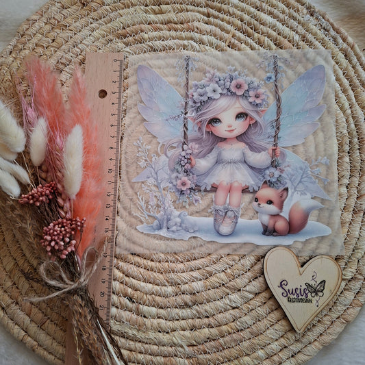 Bügelbild, Fee auf Schaukel, Fuchs, GlowInTheDark