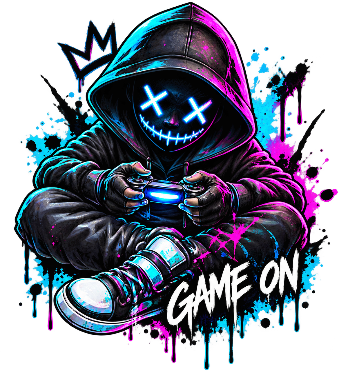 Bügelbild Gamer, Controller, Zocker, neon, bunt, Headset, cool #11