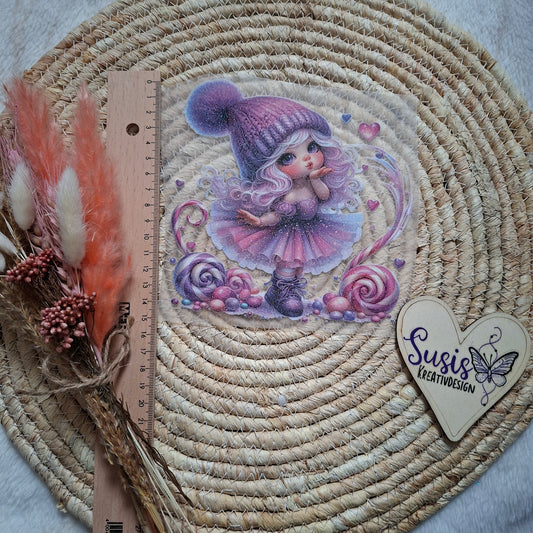 Bügelbild, Glitzer, Gnom, Mädchen, Winter, pink