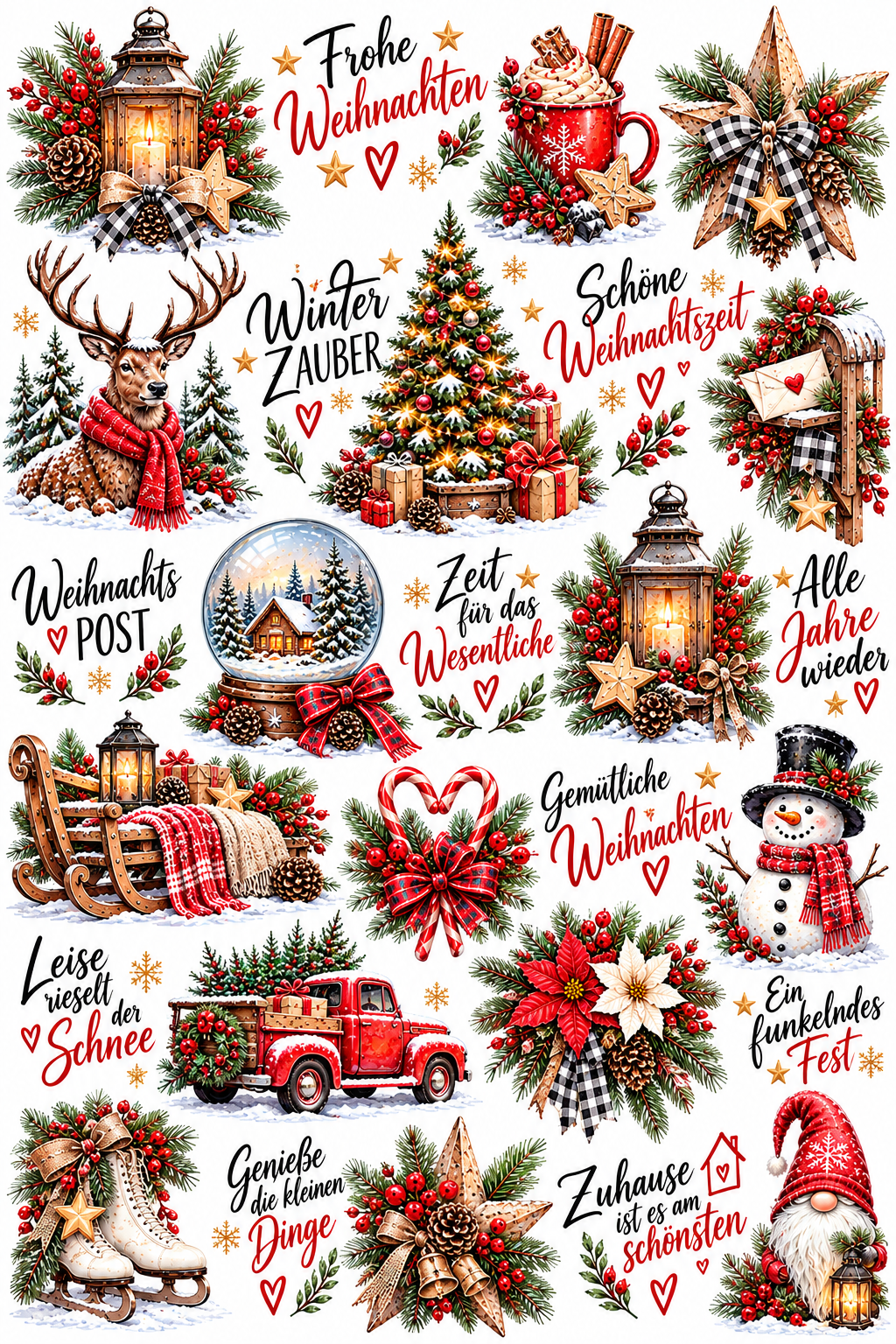 A4 Bogen Rub On Weihnachten, Winter, Schriften, Raysin, Kerzenglas