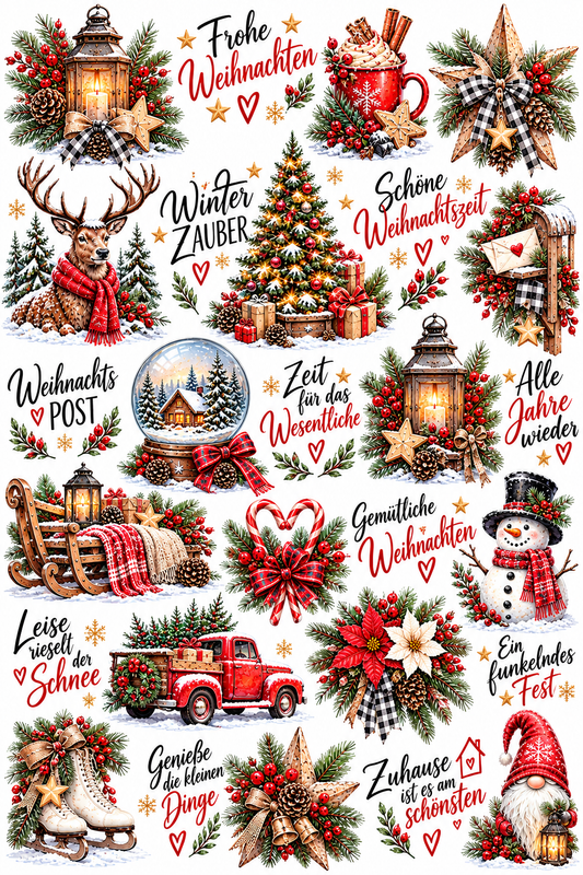 A4 Bogen Rub On Weihnachten, Winter, Schriften, Raysin, Kerzenglas