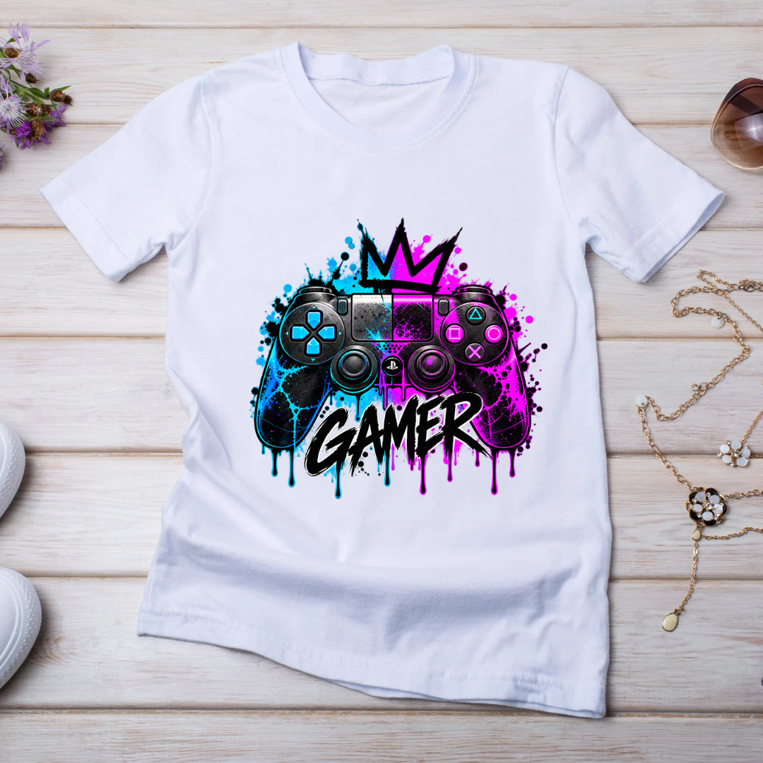 Bügelbild Gamer, Controller, Zocker, neon, bunt, Headset, cool #10