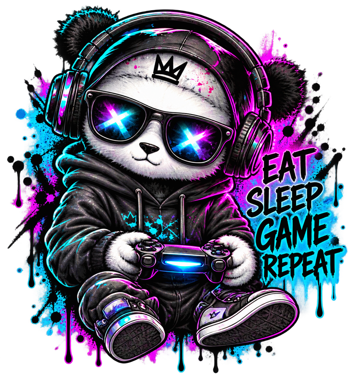 Bügelbild Gamer, Controller, Zocker, neon, bunt, Headset, cool #9