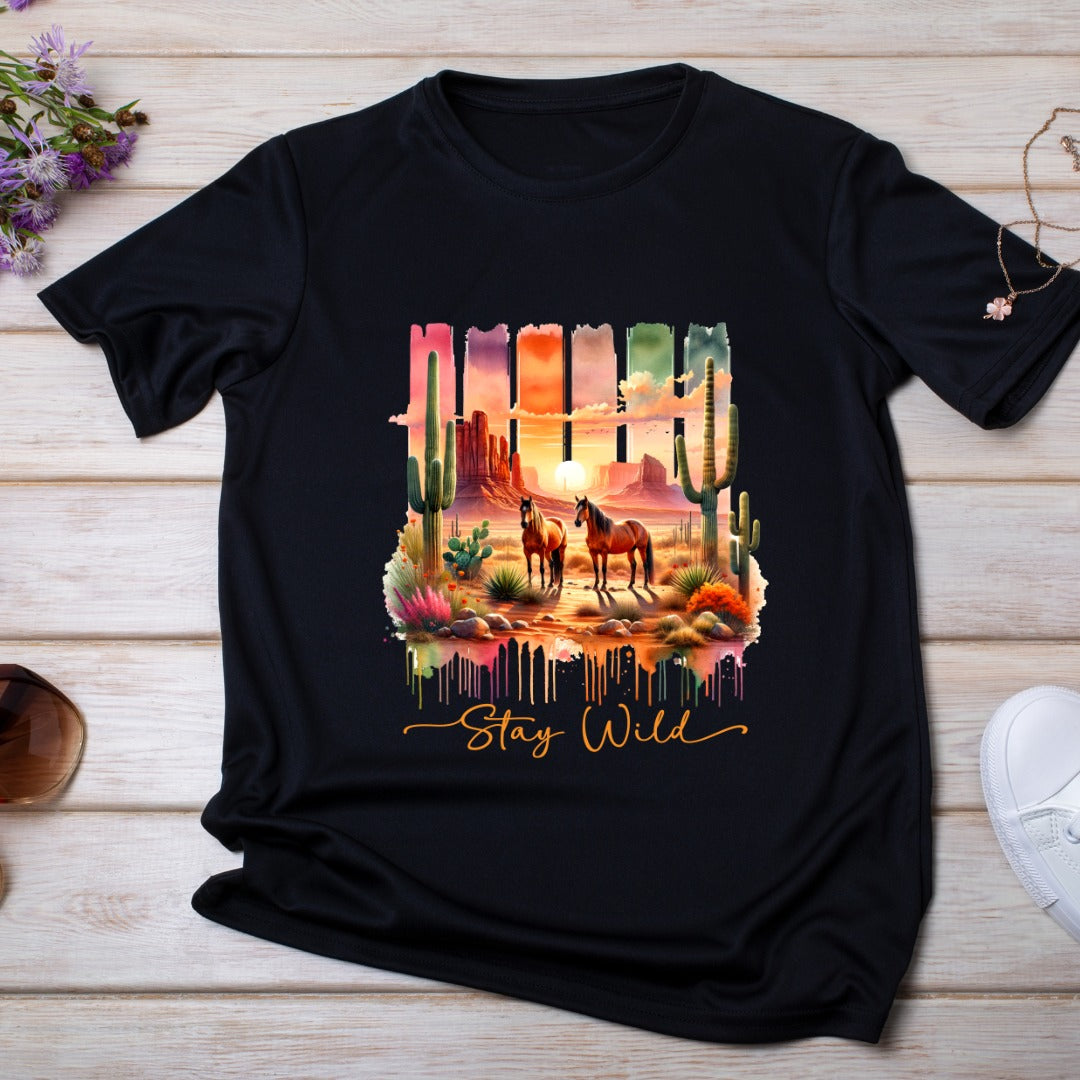 Bügelbild, Streifen, Pferde, braun, bunt, gestreift, Wüste, Berge