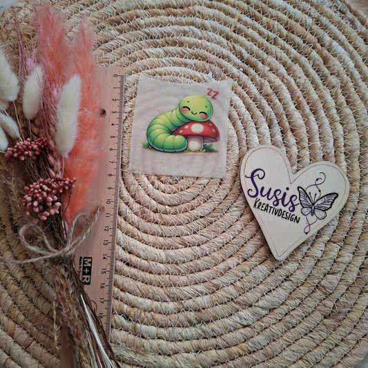 Bügelbild, Raupe, Pilz, GlowInTheDark