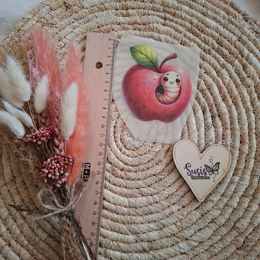 Bügelbild, Apfel mit Raupe, GlowInTheDark