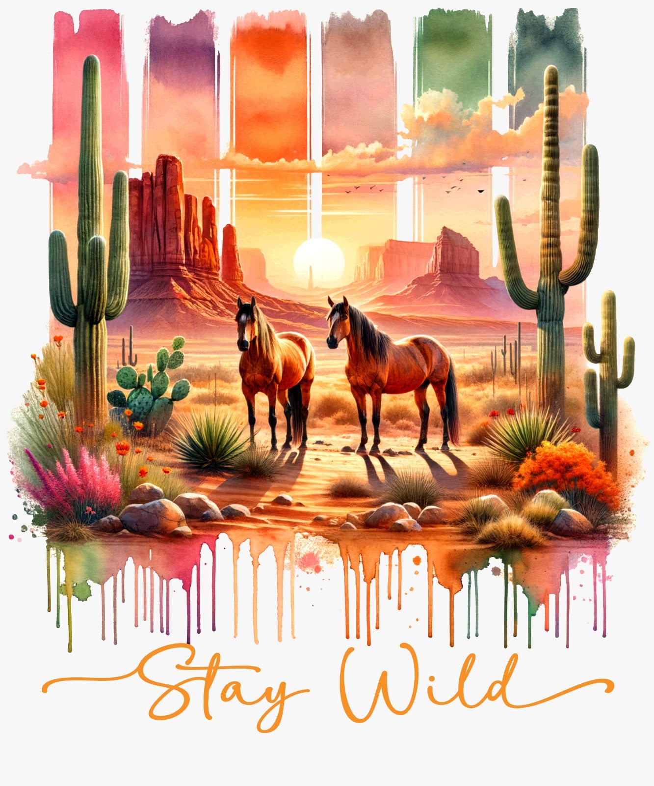 Bügelbild, Streifen, Pferde, braun, bunt, gestreift, Wüste, Berge