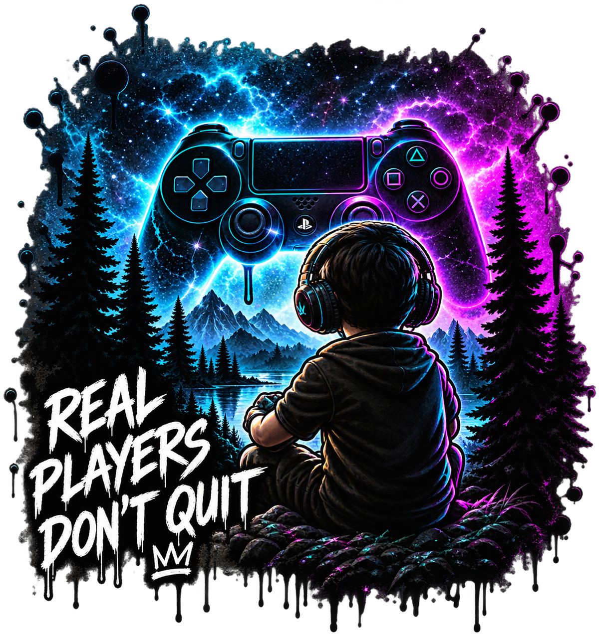 Bügelbild Gamer, Controller, Zocker, neon, bunt, Headset, cool #15